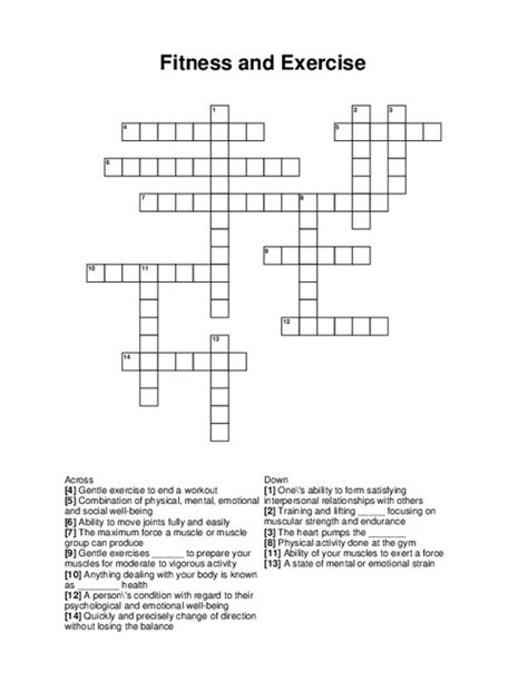 Answers for Physical exercise programme (4,3) crossword clue, 7 letters. Search for crossword clues found in the Daily Celebrity, NY Times, Daily Mirror, Telegraph and major publications. Find clues for Physical exercise programme (4,3) or most any crossword answer or clues for crossword answers.